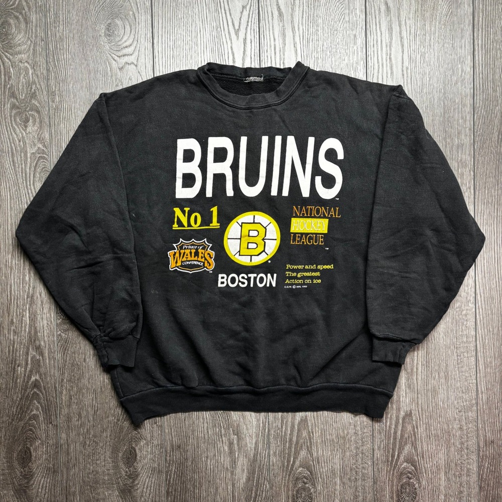 Vintage 1989 Boston Bruins NHL Sweatshirt Black Prince of Wales Conference XL